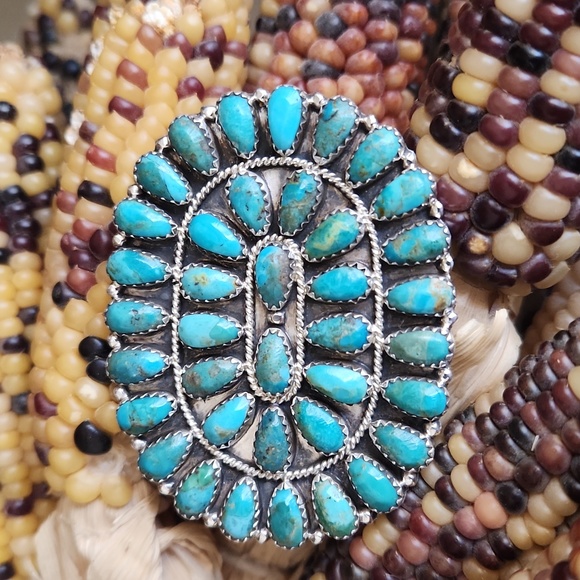 Fantastic Native American Navajo Handmade Turquoise Cluster...